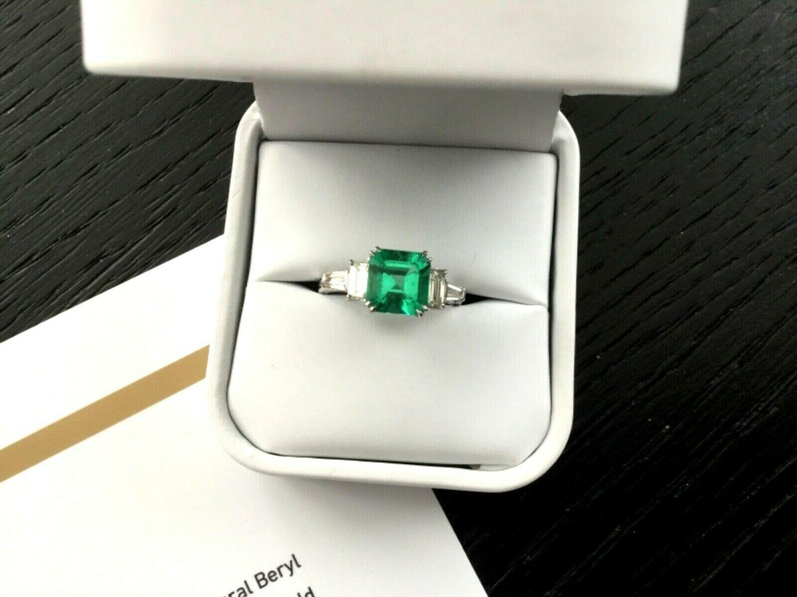 Natural Untreated Green Emerald 2.04 Ct GIA Cert W/ 18 K Gold and Diamond Ring 6