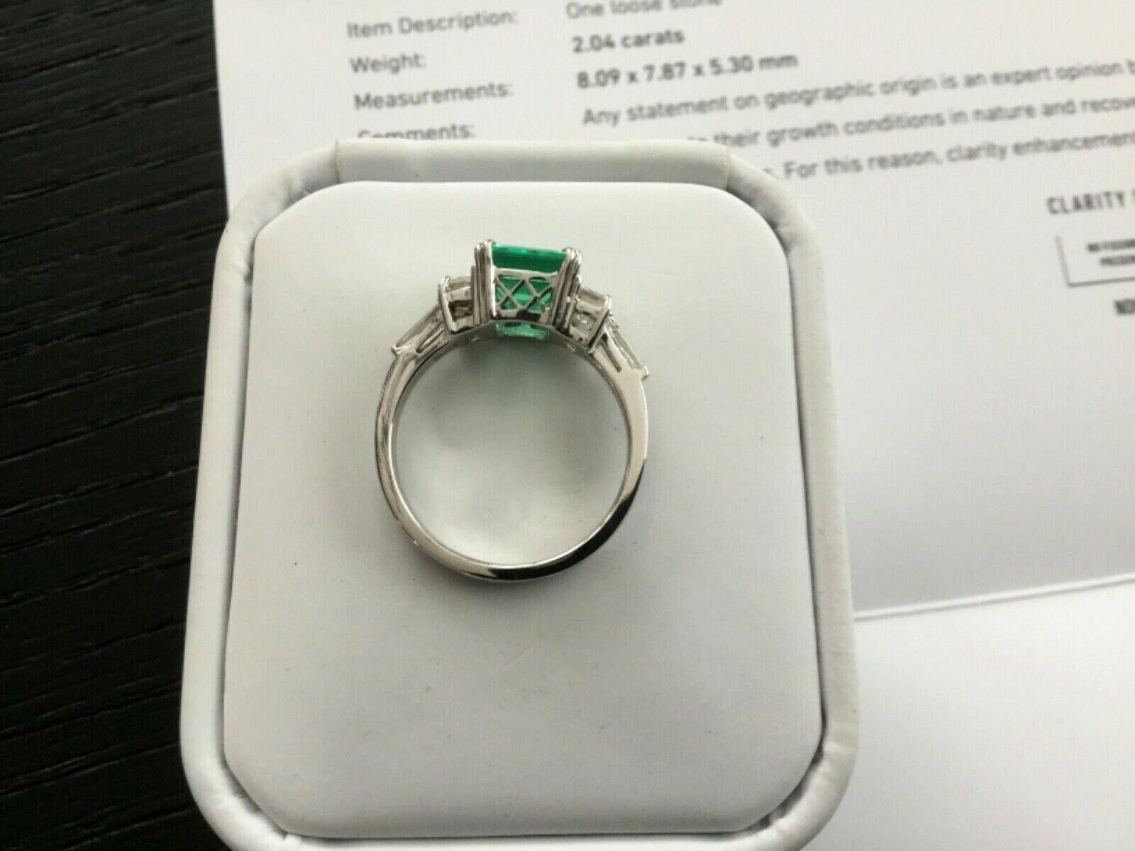 Natural Untreated Green Emerald 2.04 Ct GIA Cert W/ 18 K Gold and Diamond Ring 7