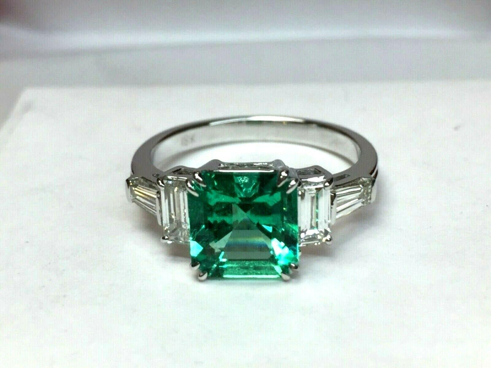 Women's or Men's Natural Untreated Green Emerald 2.04 Ct GIA Cert W/ 18 K Gold and Diamond Ring