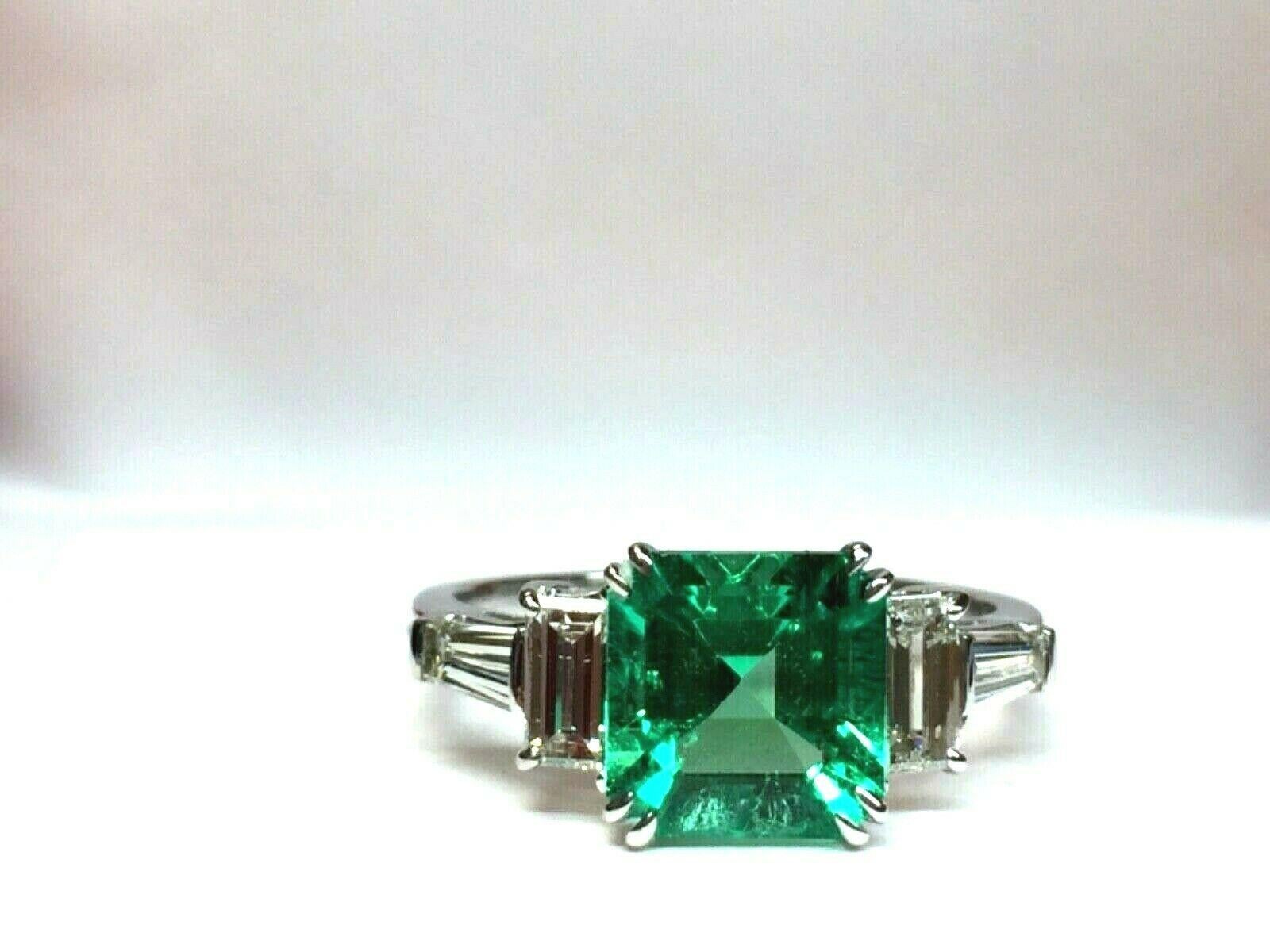 Natural Untreated Green Emerald 2.04 Ct GIA Cert W/ 18 K Gold and Diamond Ring 1