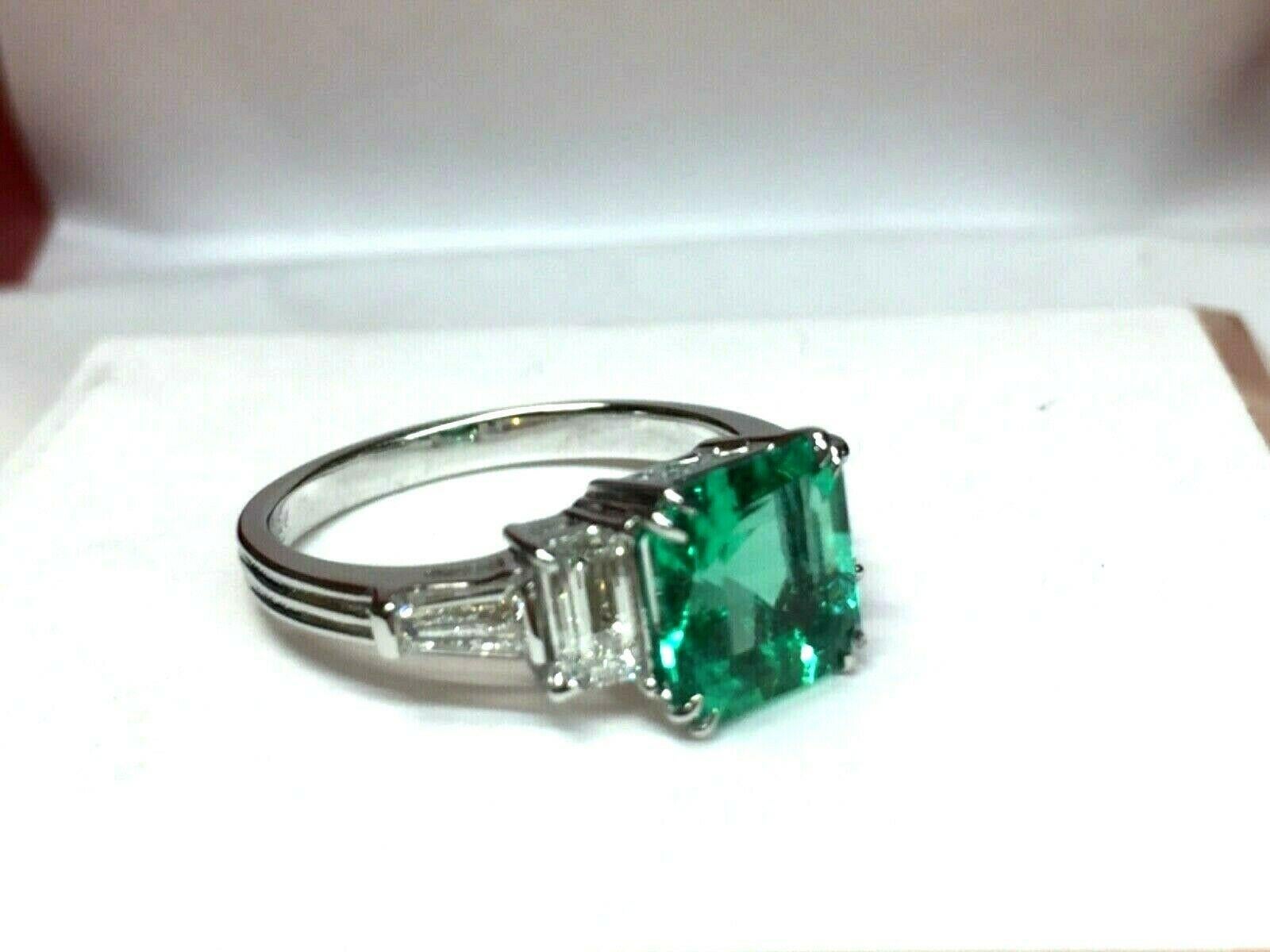 Natural Untreated Green Emerald 2.04 Ct GIA Cert W/ 18 K Gold and Diamond Ring 3