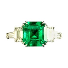 Natural Untreated Green Emerald 2.04 Ct GIA Cert W/ 18 K Gold and Diamond Ring