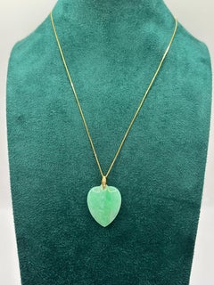 Natural Untreated Jadeite Jade Heart Pendant Diamonds 14K Gold GCS Certified