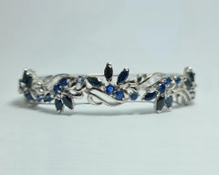 Bracelet jonc en argent sterling plaqué rhodium avec saphir royal naturel non traité de 15 carats, 925 carats