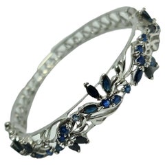 15Cts Natural Untreated Royal Sapphire.925 Sterling Silver Rhodium Plated Bangle