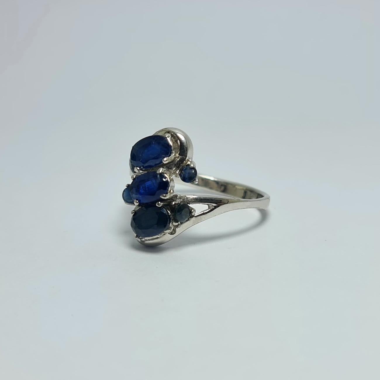 Victorian Natural Untreated Royal Blue Sapphire.925 Sterling Silver Rhodium Plated Ring For Sale