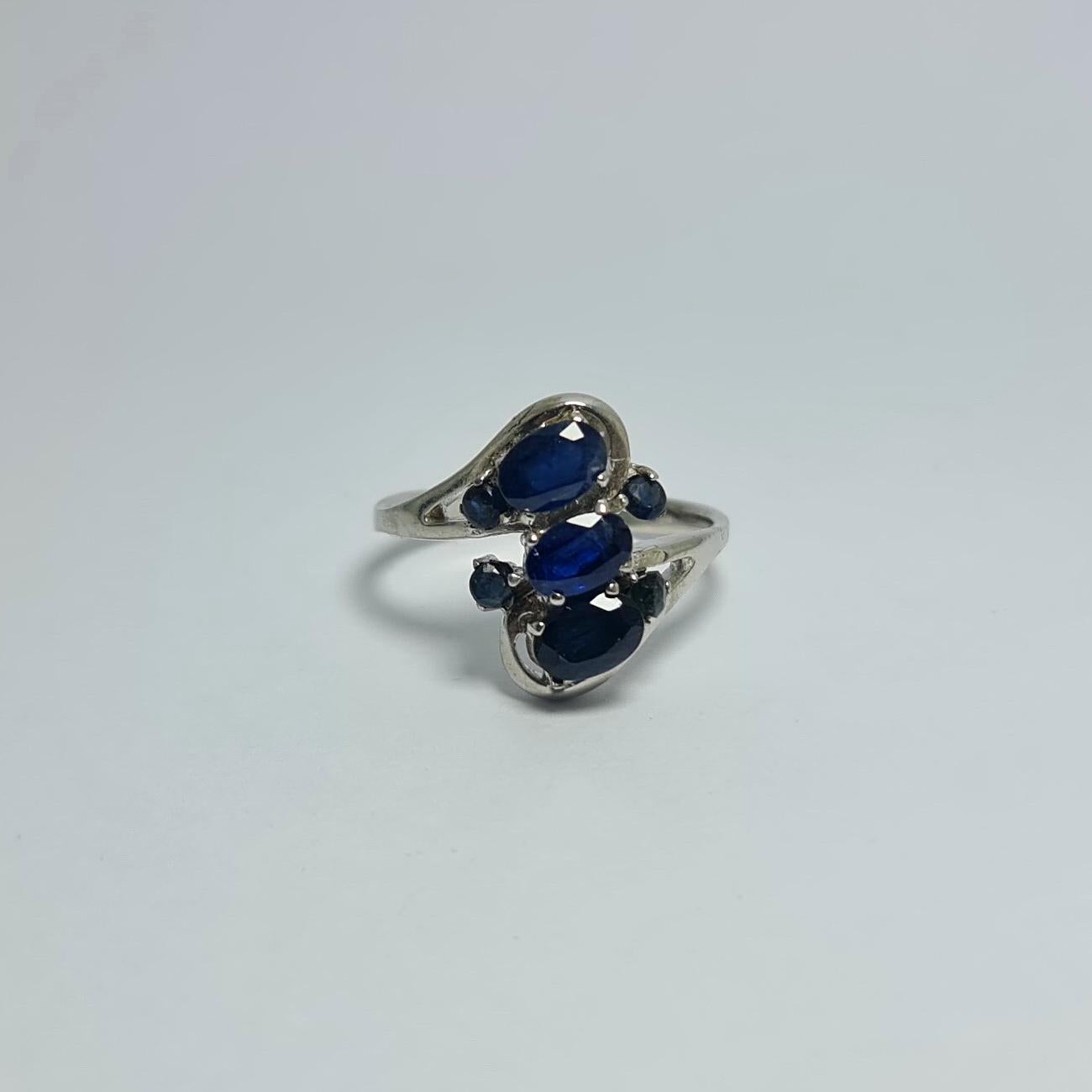 Natural Untreated Royal Blue Sapphire.925 Sterling Silver Rhodium Plated Ring For Sale 1