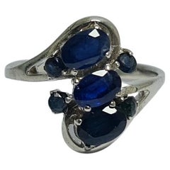 Natural Untreated Royal Blue Sapphire.925 Sterling Silver Rhodium Plated Ring