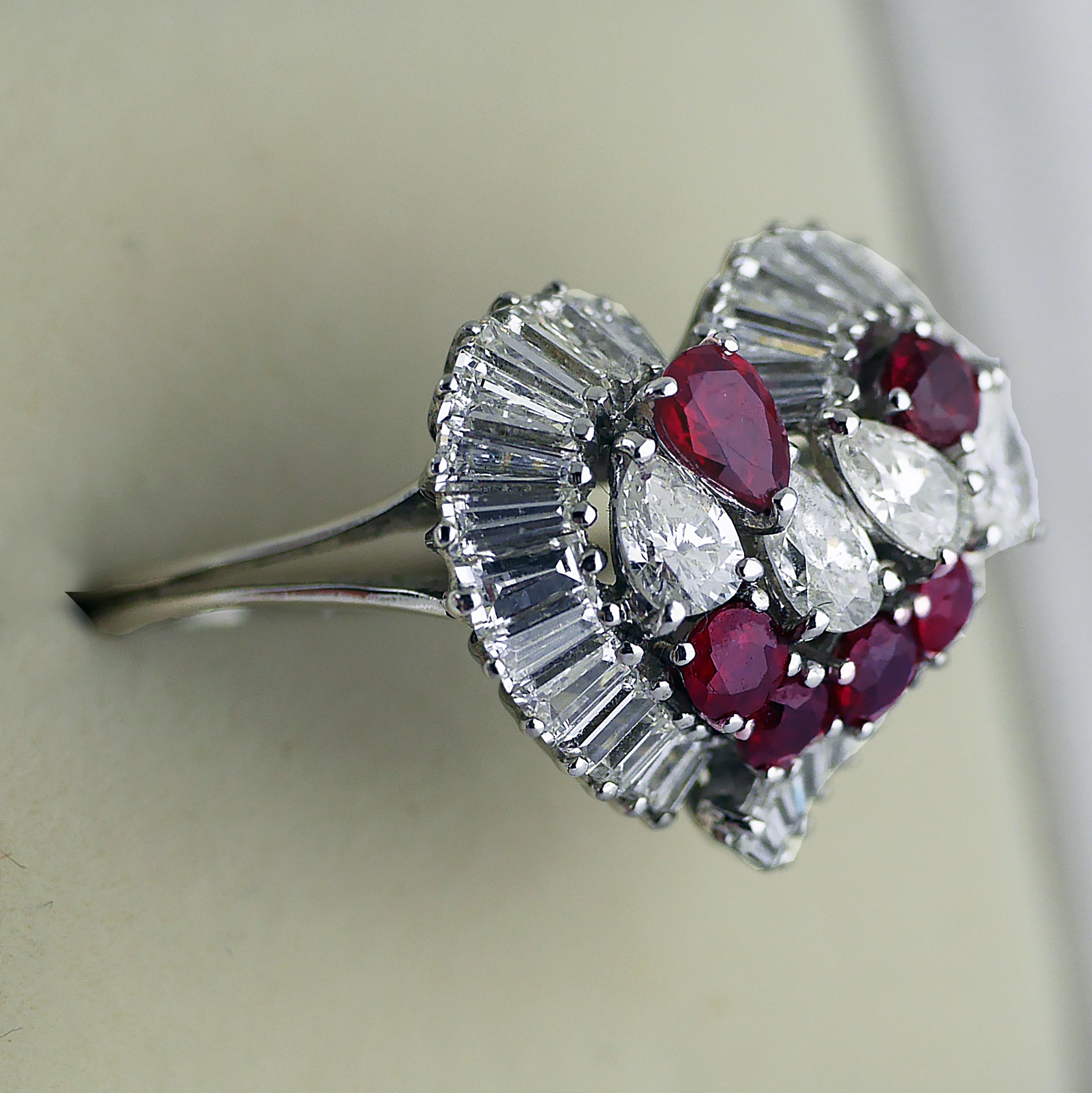 Contemporary Natural Untreated Ruby Diamond Heart Cluster Ring, 1975