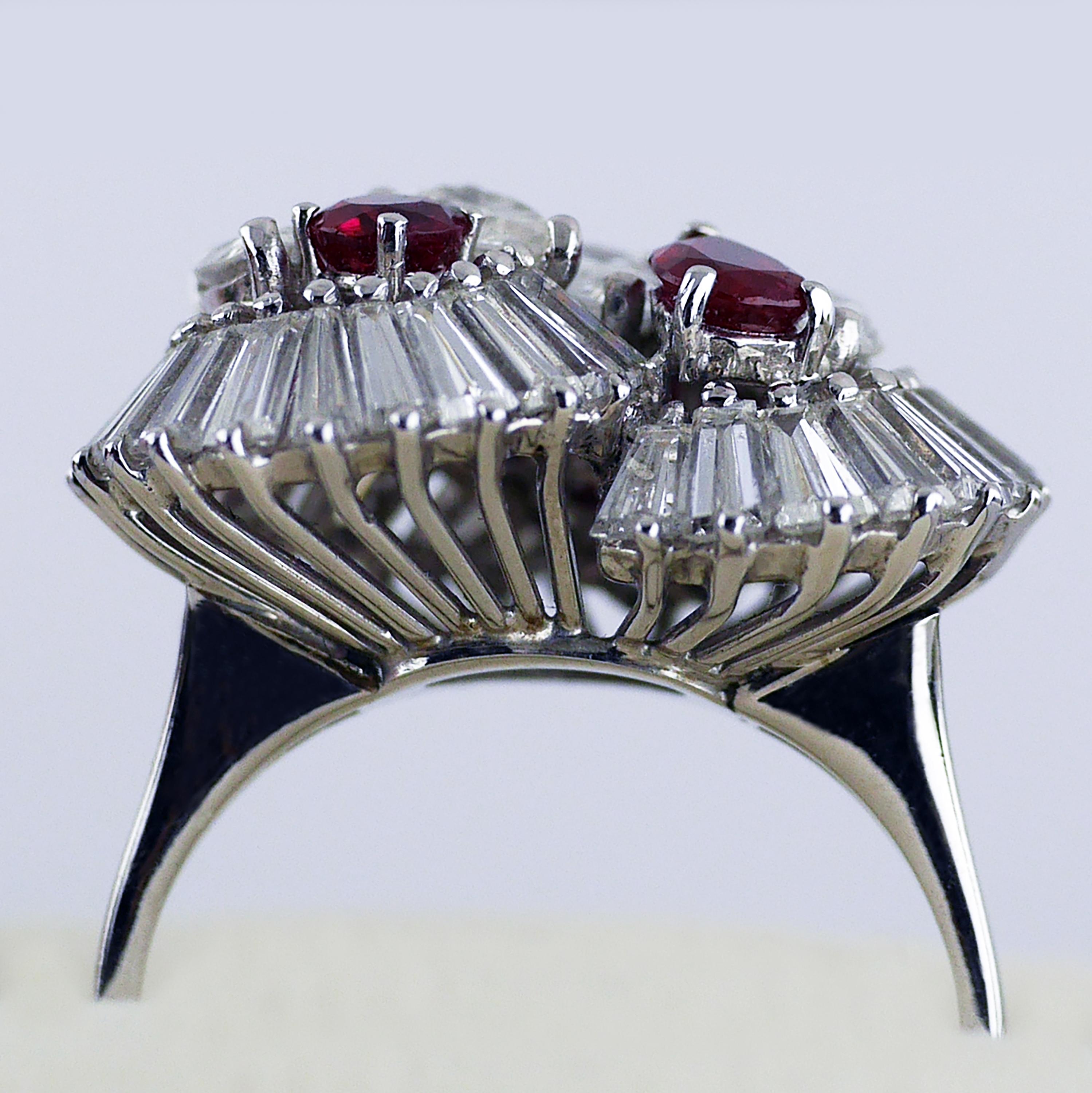 Natural Untreated Ruby Diamond Heart Cluster Ring, 1975 1