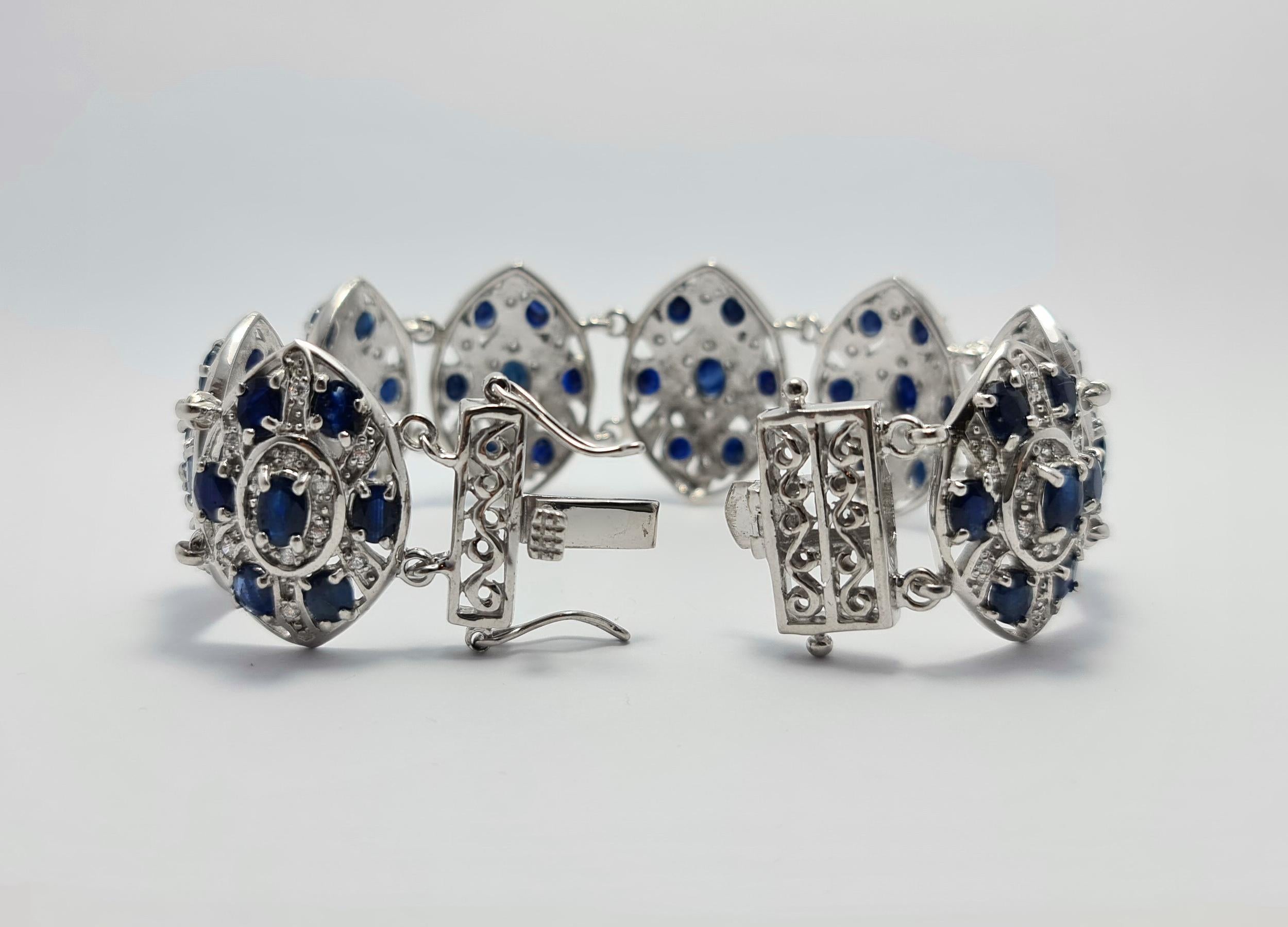 Art Deco Natural Untreated Sapphire 925 Sterling Silver Rhodium Bracelet For Sale