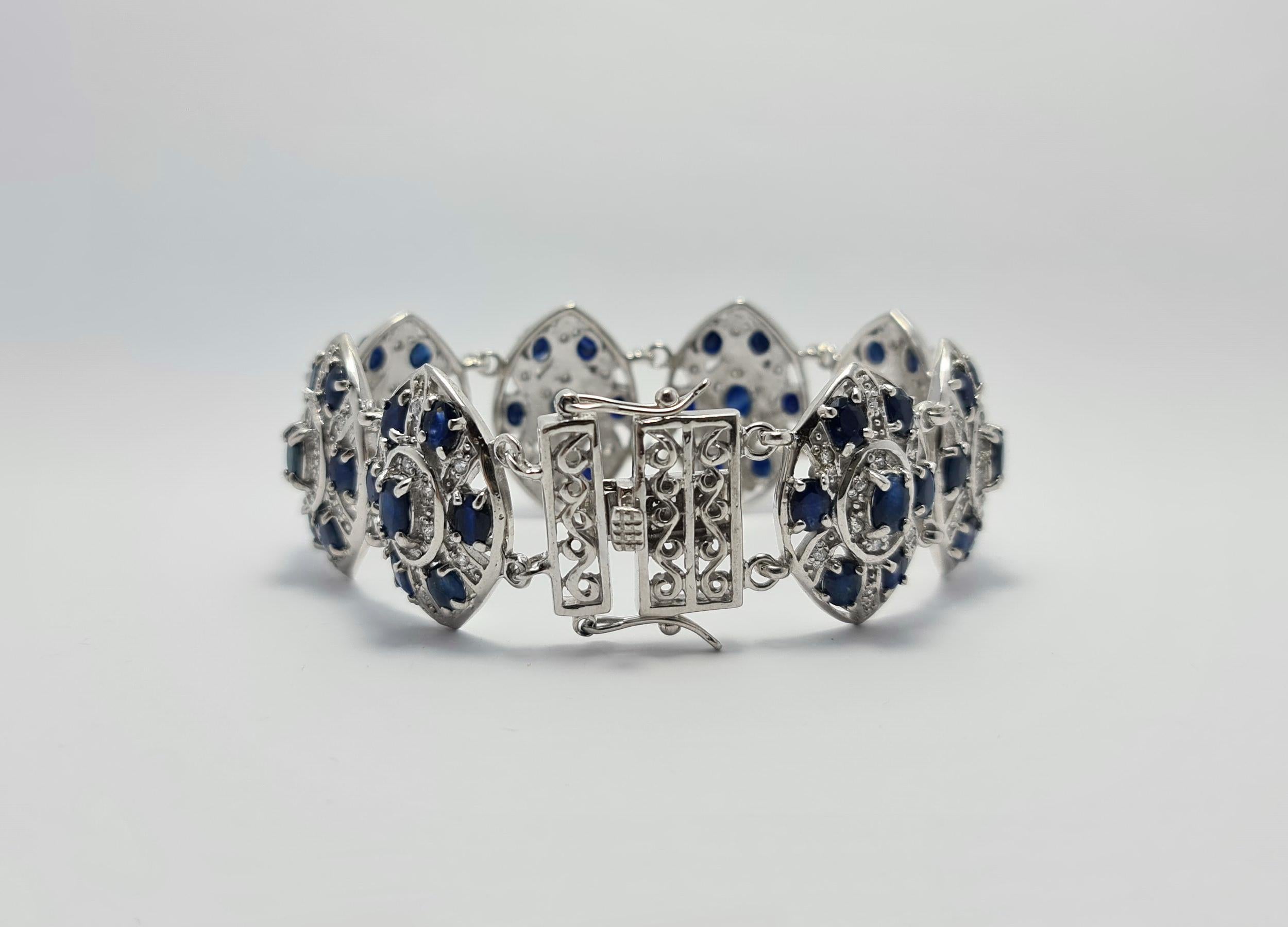 Natural Untreated Sapphire 925 Sterling Silver Rhodium Bracelet In New Condition For Sale In Los Angeles, CA