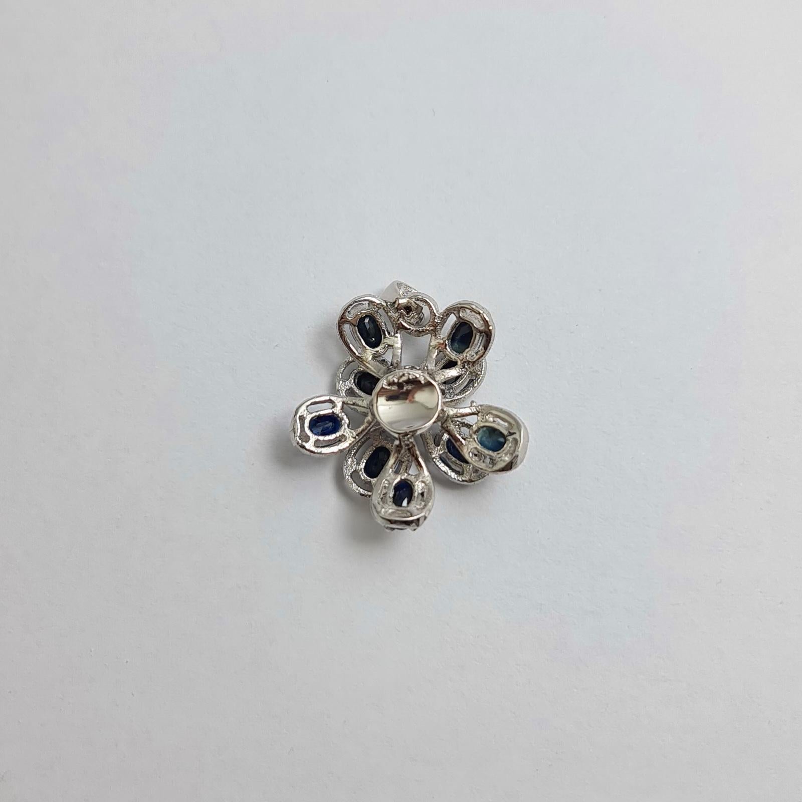 Natural Untreated Sapphire Mini Firework Burst Sterling Silver Rhodium Pendant In New Condition For Sale In Los Angeles, CA