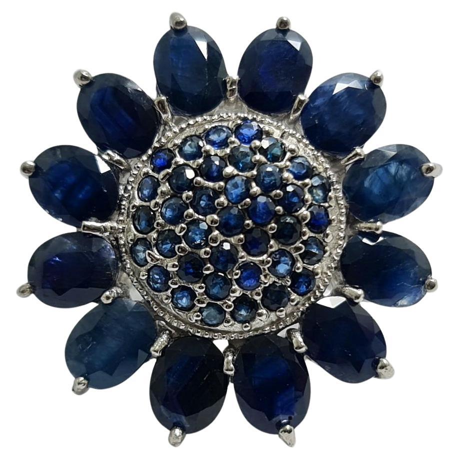 Natural Untreated Unheated Konchaburi Thailand Royal Blue Sapphire Set in Pure .925 Sterling Silver with Rhodium Plating Ring 
All sizing available at no cost per request 

Total weight of Sapphires: 14 carats
Total weight of the ring: 16 grams
