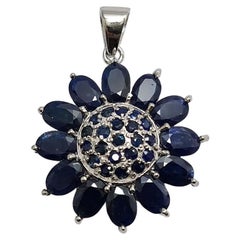 12Cts Natural Untreated Sapphire Flower  .925 Sterling Silver Rhodium Plated 