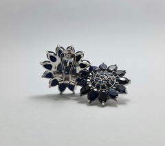 Natural Untreated Sapphire Sun Flower Sterling Silver Rhodium Plated Earrings