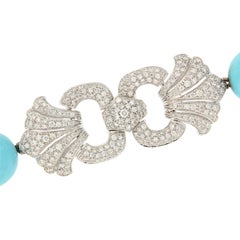 Natural Untreated Sleeping Beauty Turquoise Bead Diamond Necklace