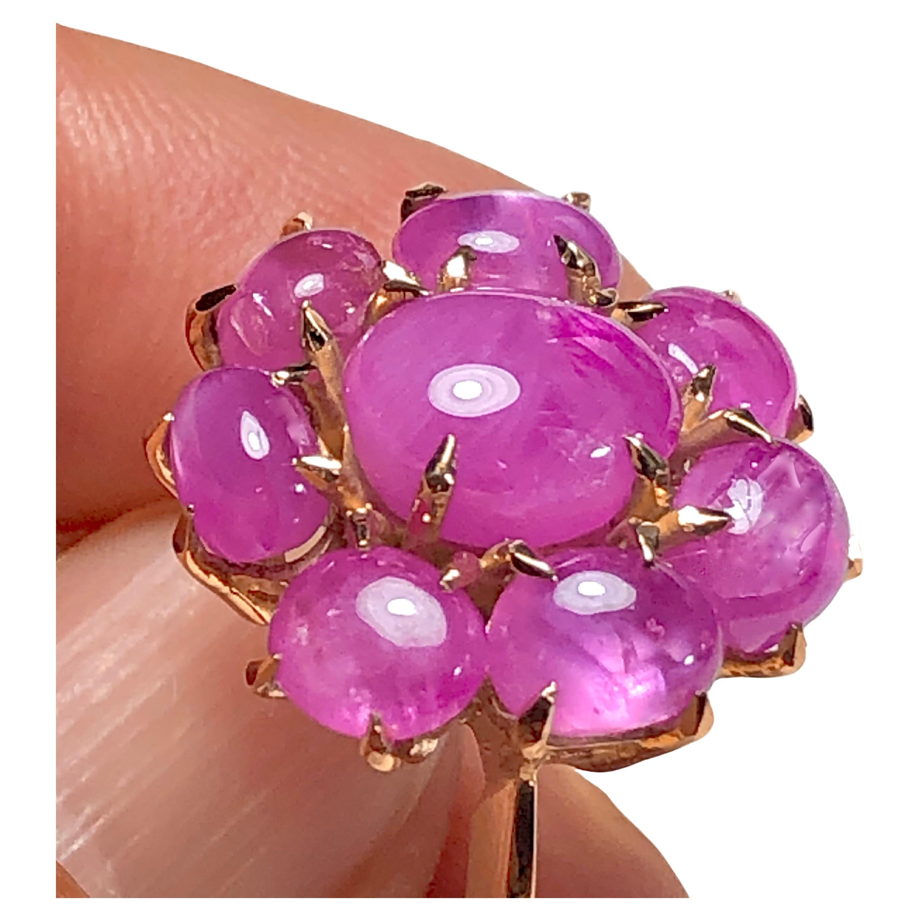 Natural Untreated Star Burmese Ruby Cluster Cocktail Ring 18K Gold