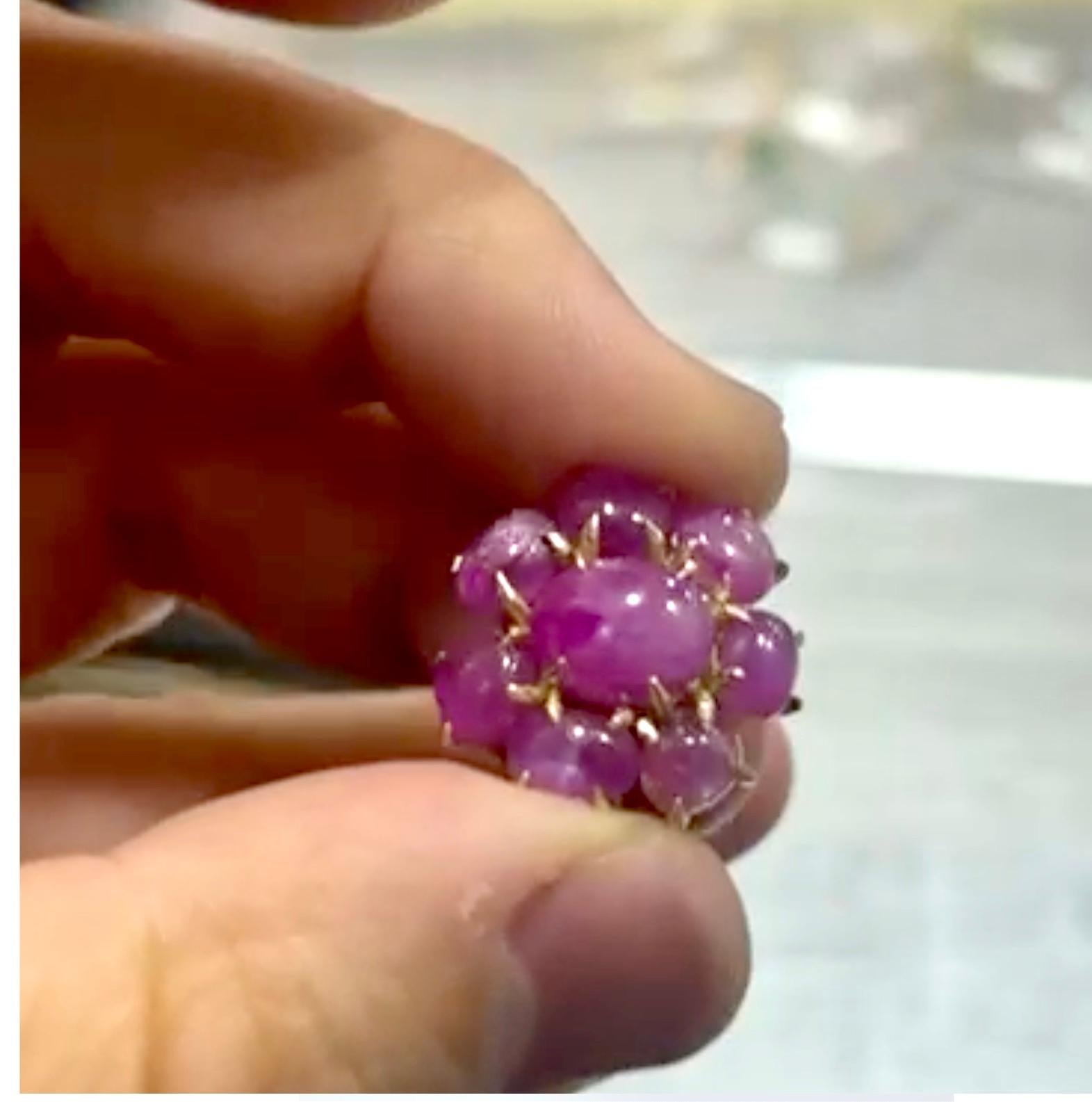 Art Deco 16.00 Carat Natural Untreated Star Ruby Cluster Cocktail Ring 18K For Sale