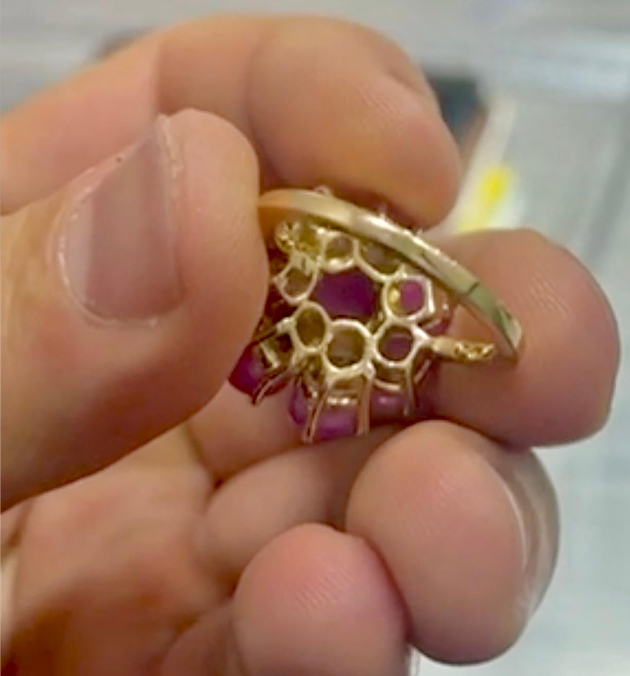 Cabochon 16.00 Carat Natural Untreated Star Ruby Cluster Cocktail Ring 18K For Sale