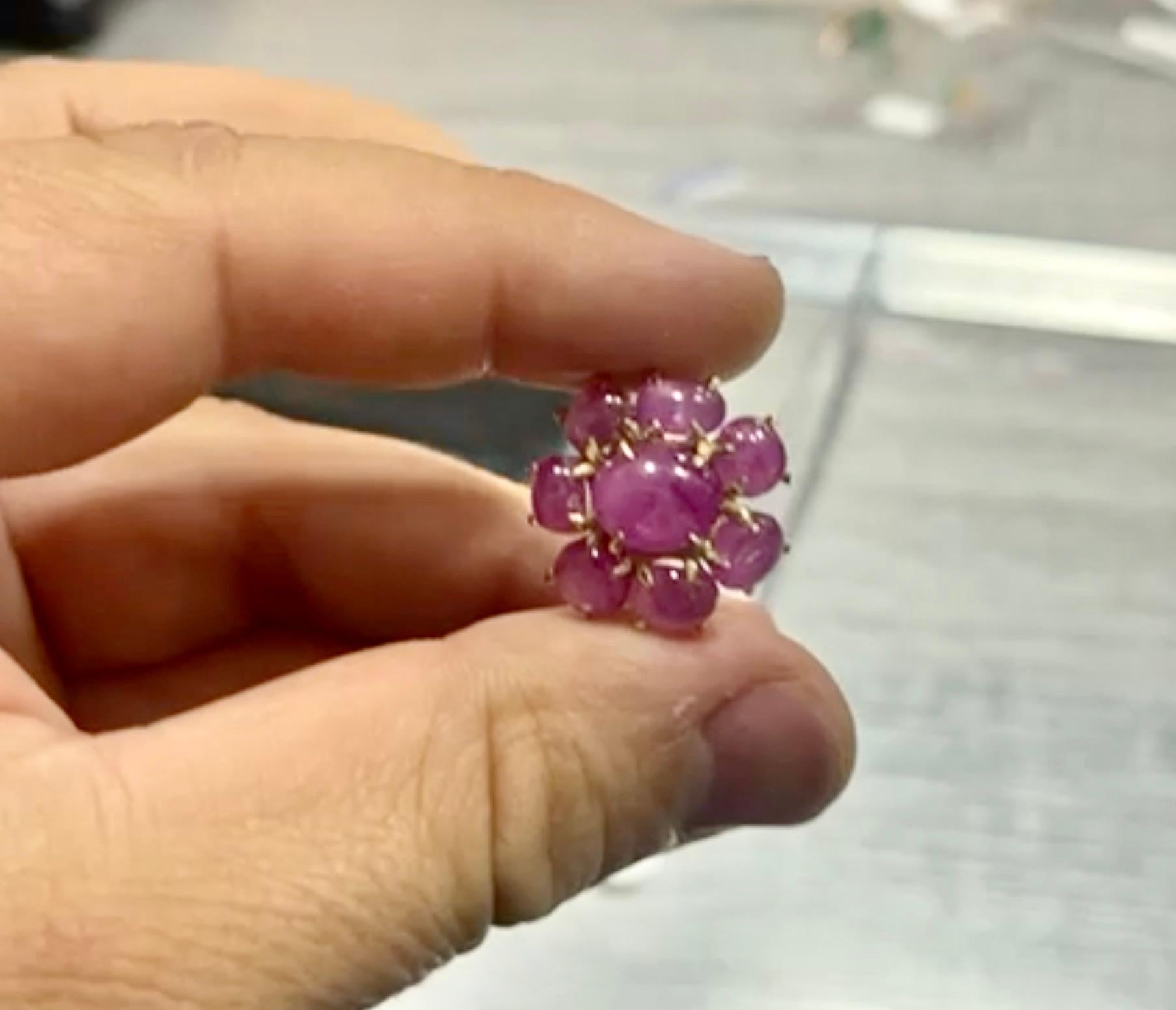 16.00 Carat Natural Untreated Star Ruby Cluster Cocktail Ring 18K For Sale 1