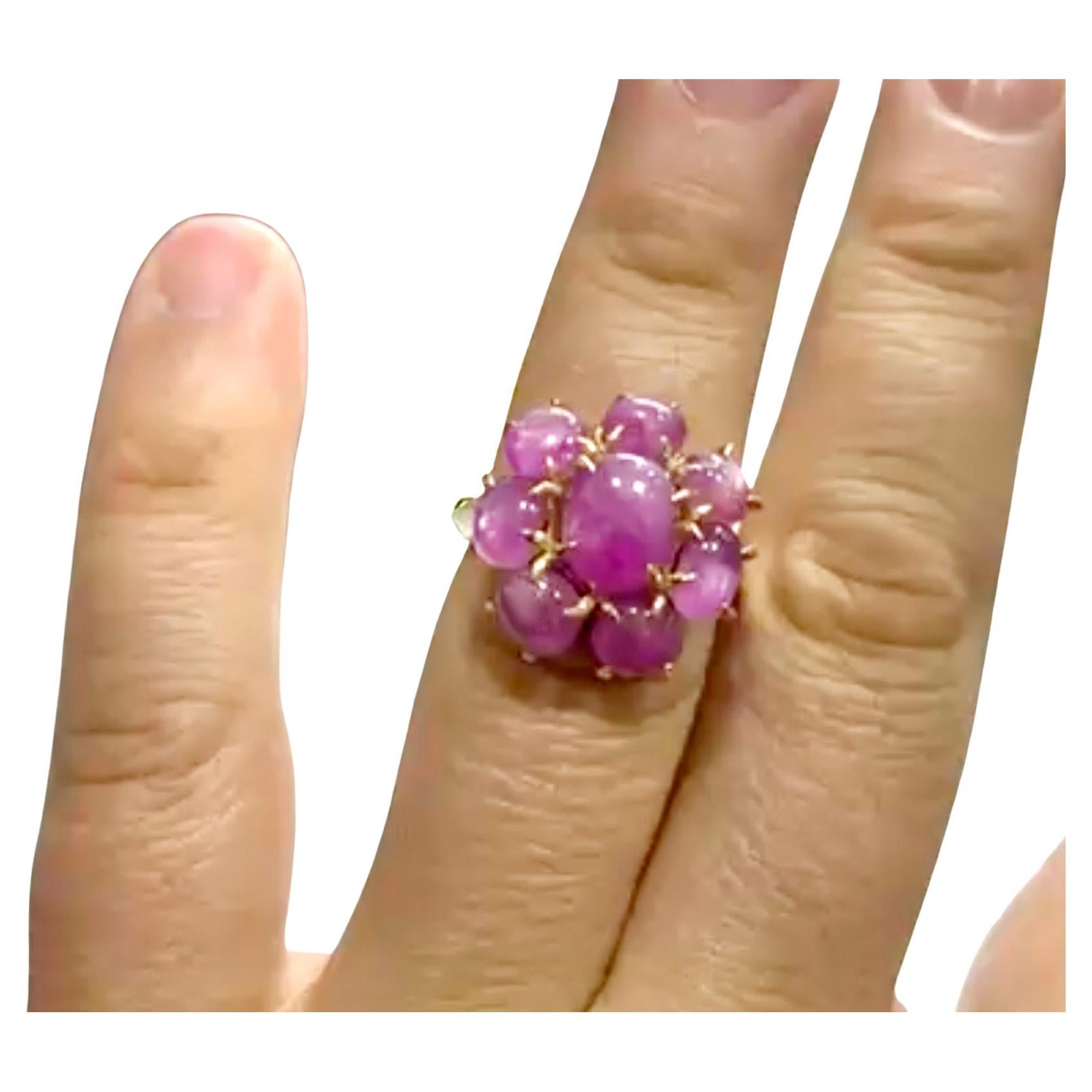 16,00 quilates Anillo de cóctel con racimo de rubíes estrella naturales sin tratar 18K