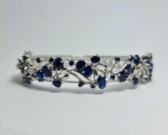 Natural Untreated Thai Blue Sapphire 925 Sterling Silver Rhodium Bangle