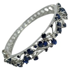 Natural Untreated Thai Blue Sapphire 925 Sterling Silver Rhodium Bangle