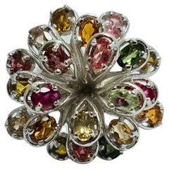 Natural Untreated Tourmaline Firework .925 Sterling Silver Rhodium Plated Rin