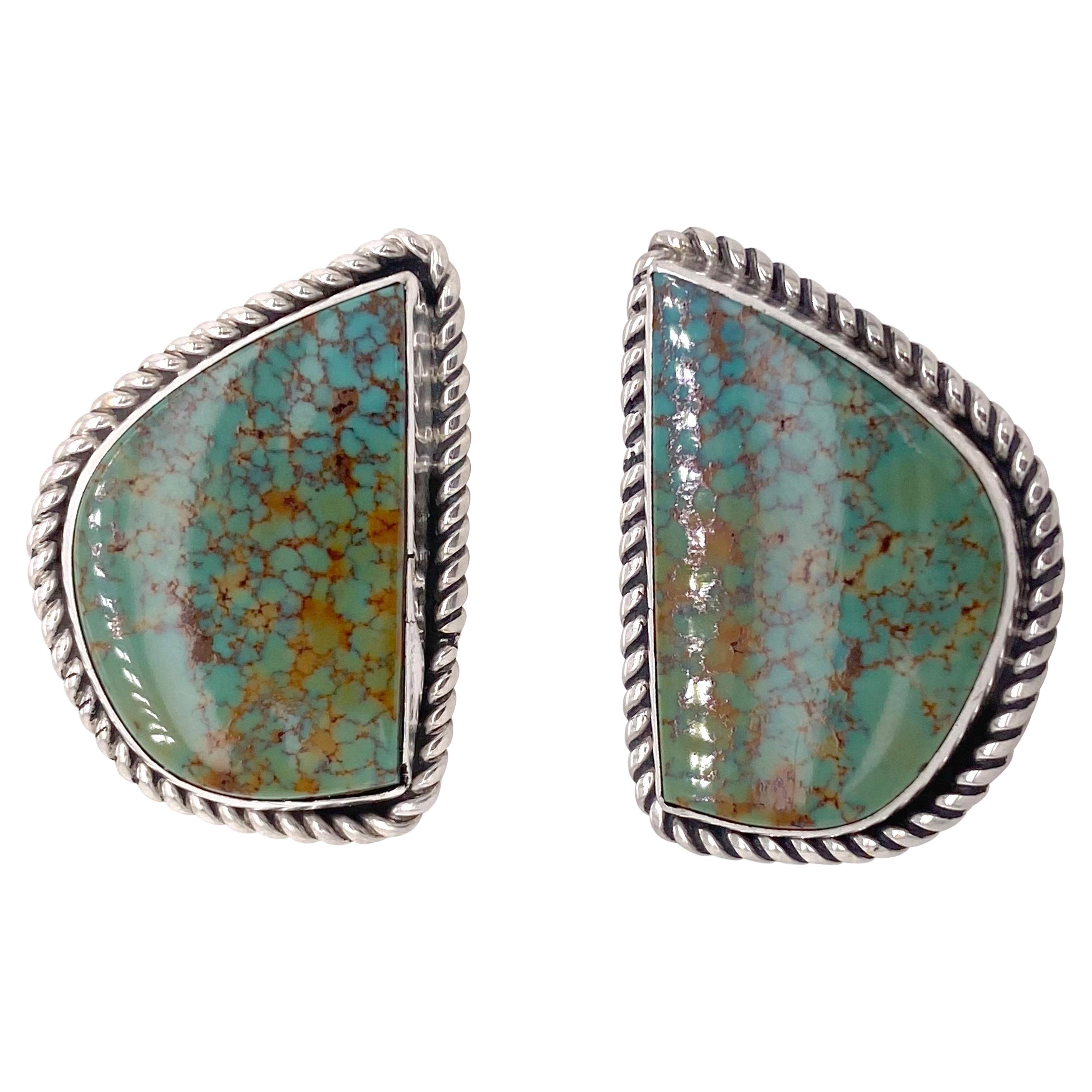 Natural Untreated Turquoise in Sterling Silver, Indian Turquoise Clip On