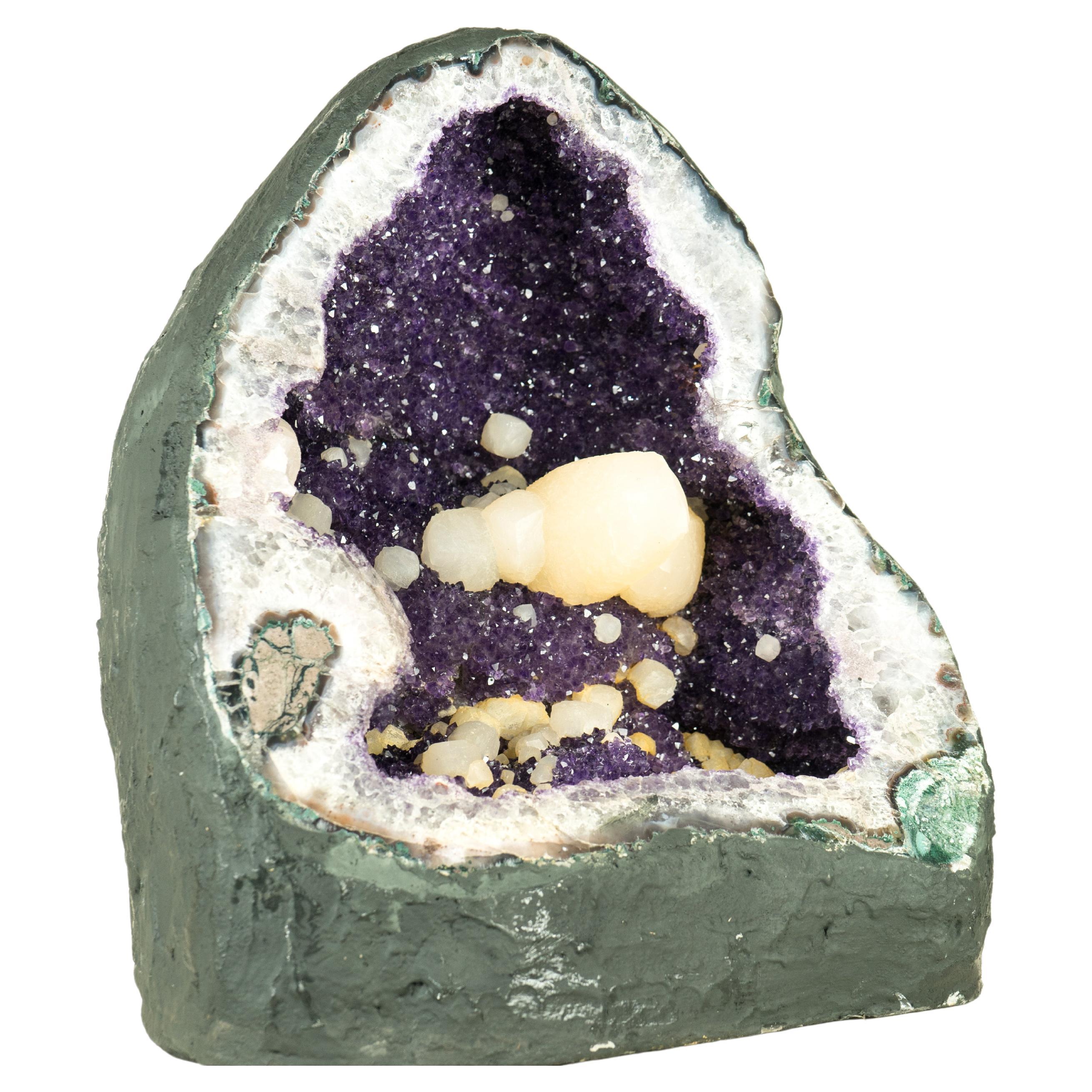 Natural Uruguayan Amethyst Geode with Rare Calcite and Sparkly Purple Amethyst For Sale