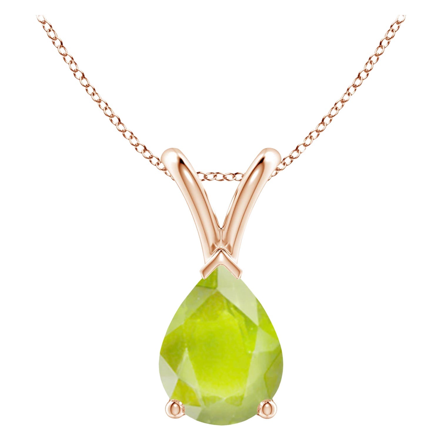 Natural V-Bale Pear-Shaped 1.1 ct Peridot Solitaire Pendant in 18K Rose Gold