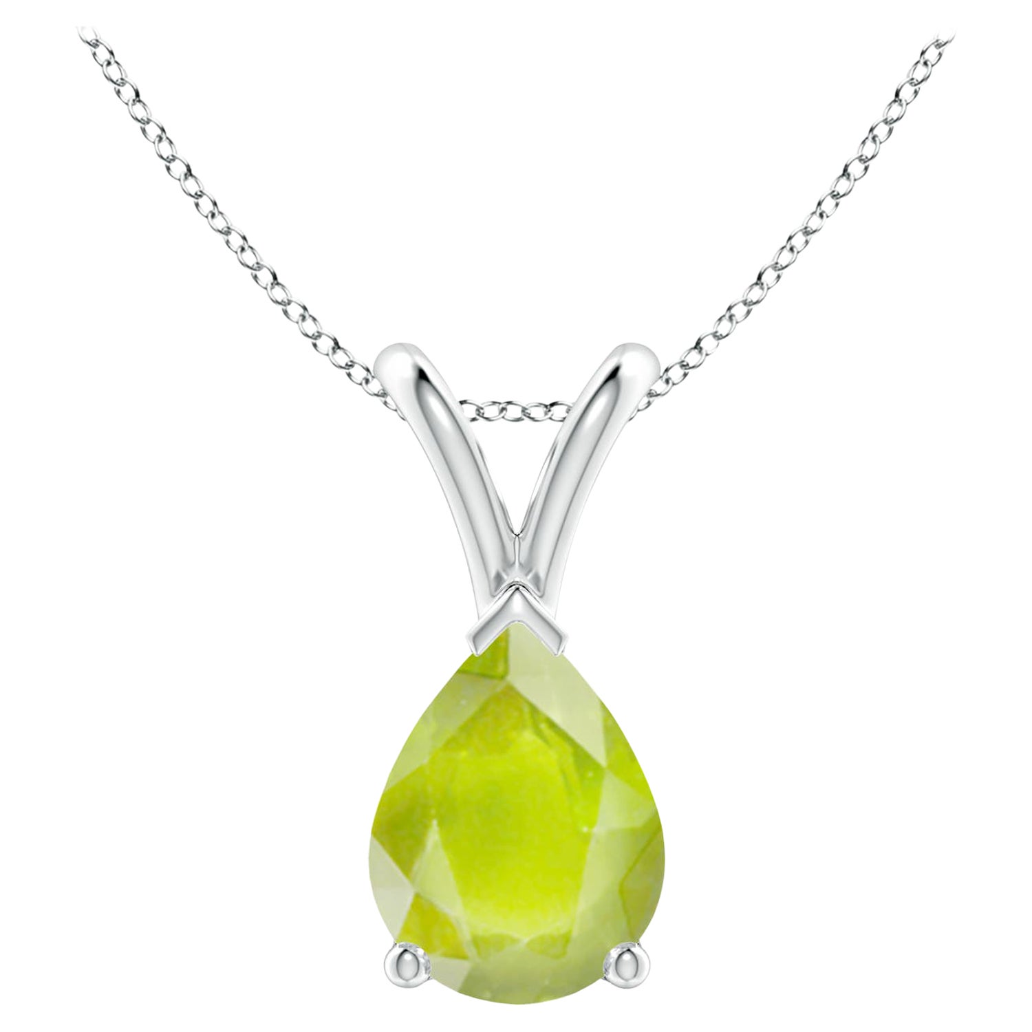 Natural V-Bale Pear-Shaped 1.1 ct Peridot Solitaire Pendant in 18K White Gold