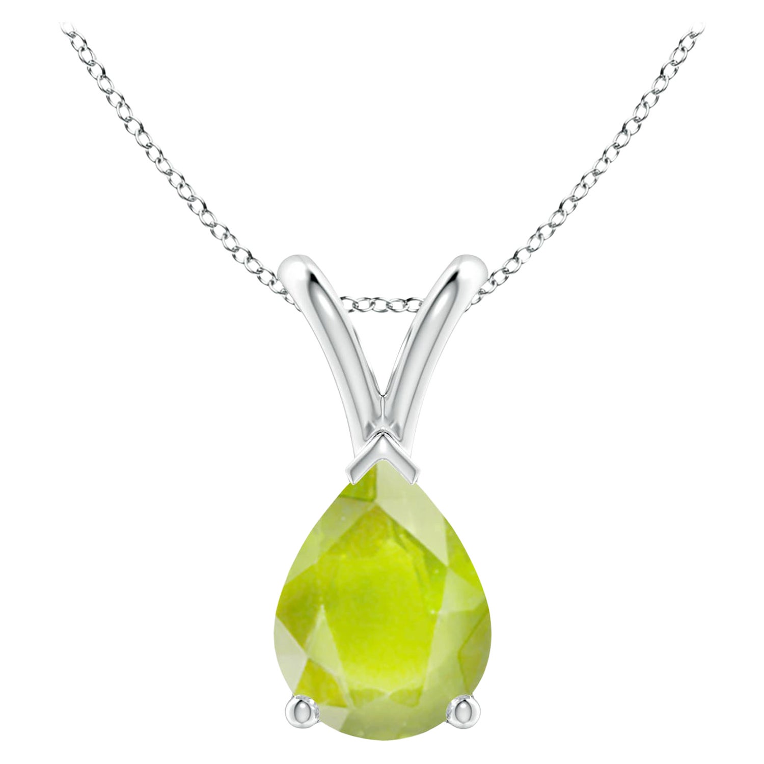 Natural V-Bale Pear-Shaped 1.1 ct Peridot Solitaire Pendant in Platinum