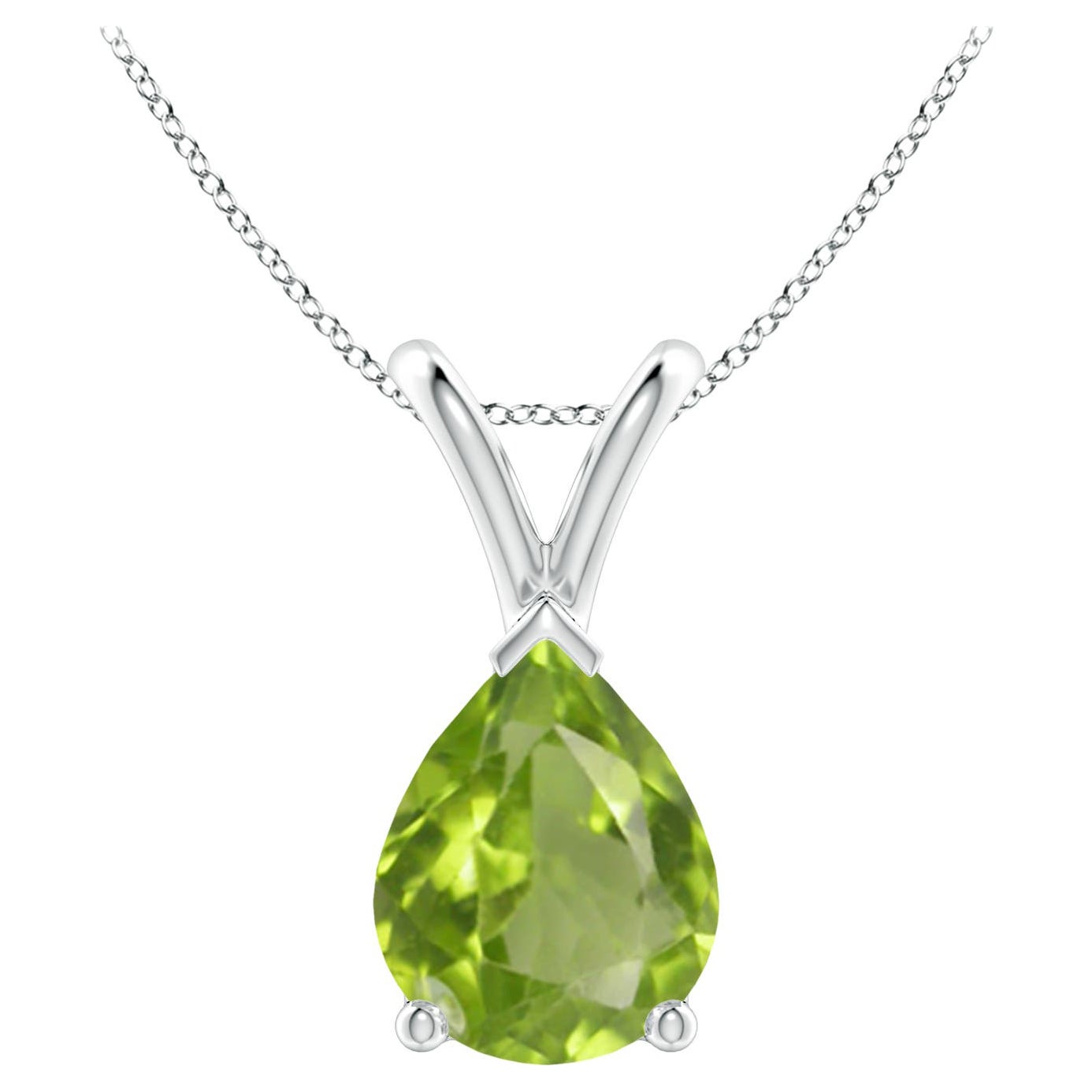 Natural V-Bale Pear-Shaped 1.6 ct Peridot Solitaire Pendant in 14K White Gold