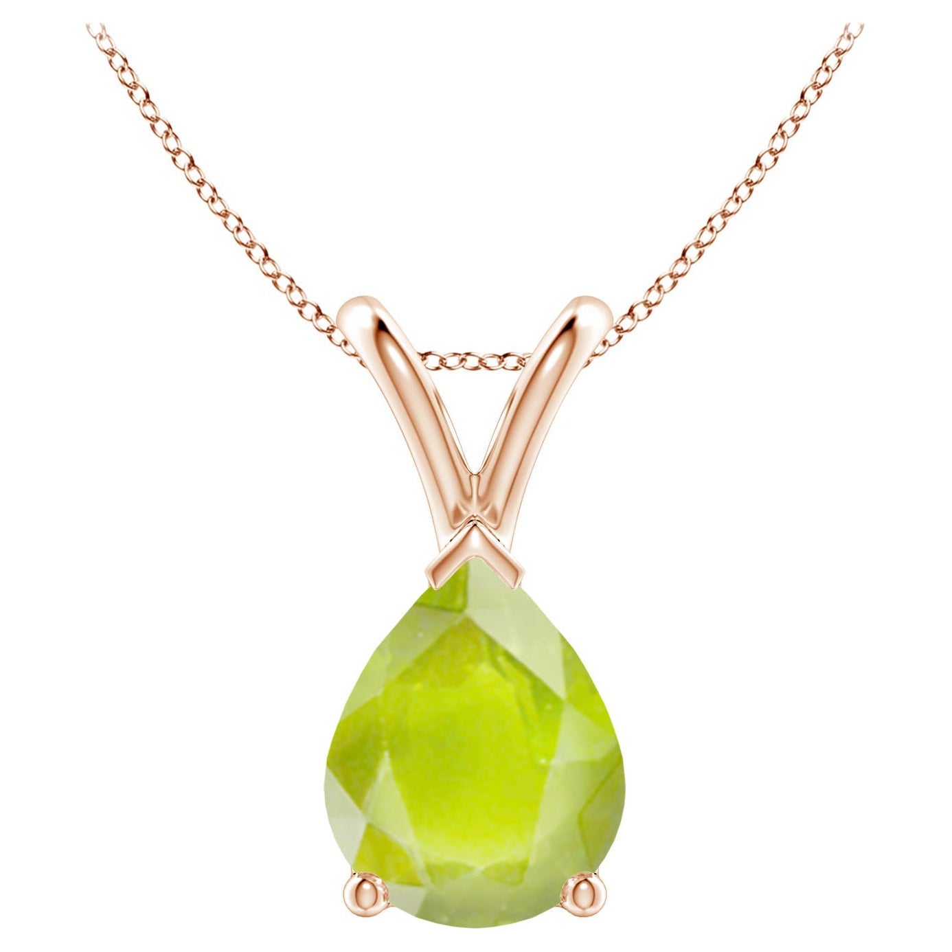 Natural V-Bale Pear-Shaped 1.6 ct Peridot Solitaire Pendant in 18K Rose Gold