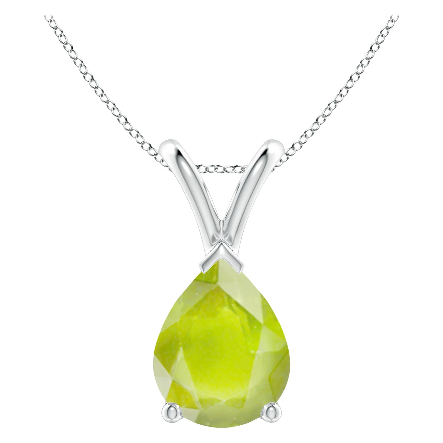 Natural V-Bale Pear-Shaped 1.6 ct Peridot Solitaire Pendant in Platinum