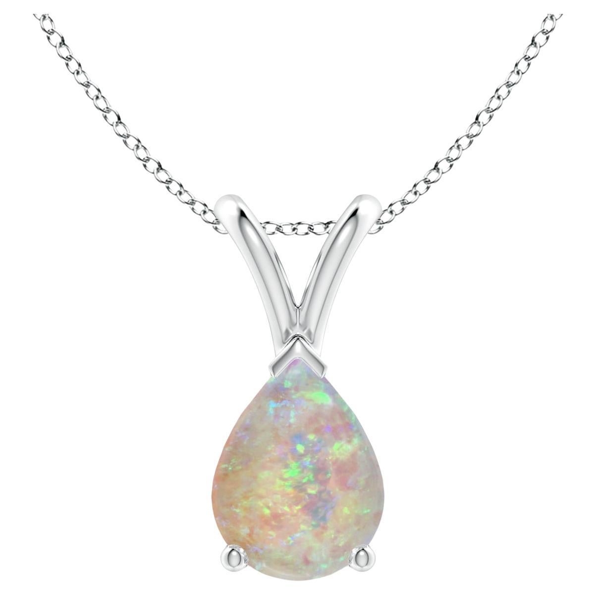 ANGARA Natural V-Bale Pear-Shape 0.70ct Opal Solitaire Pendant in 14K White Gold For Sale