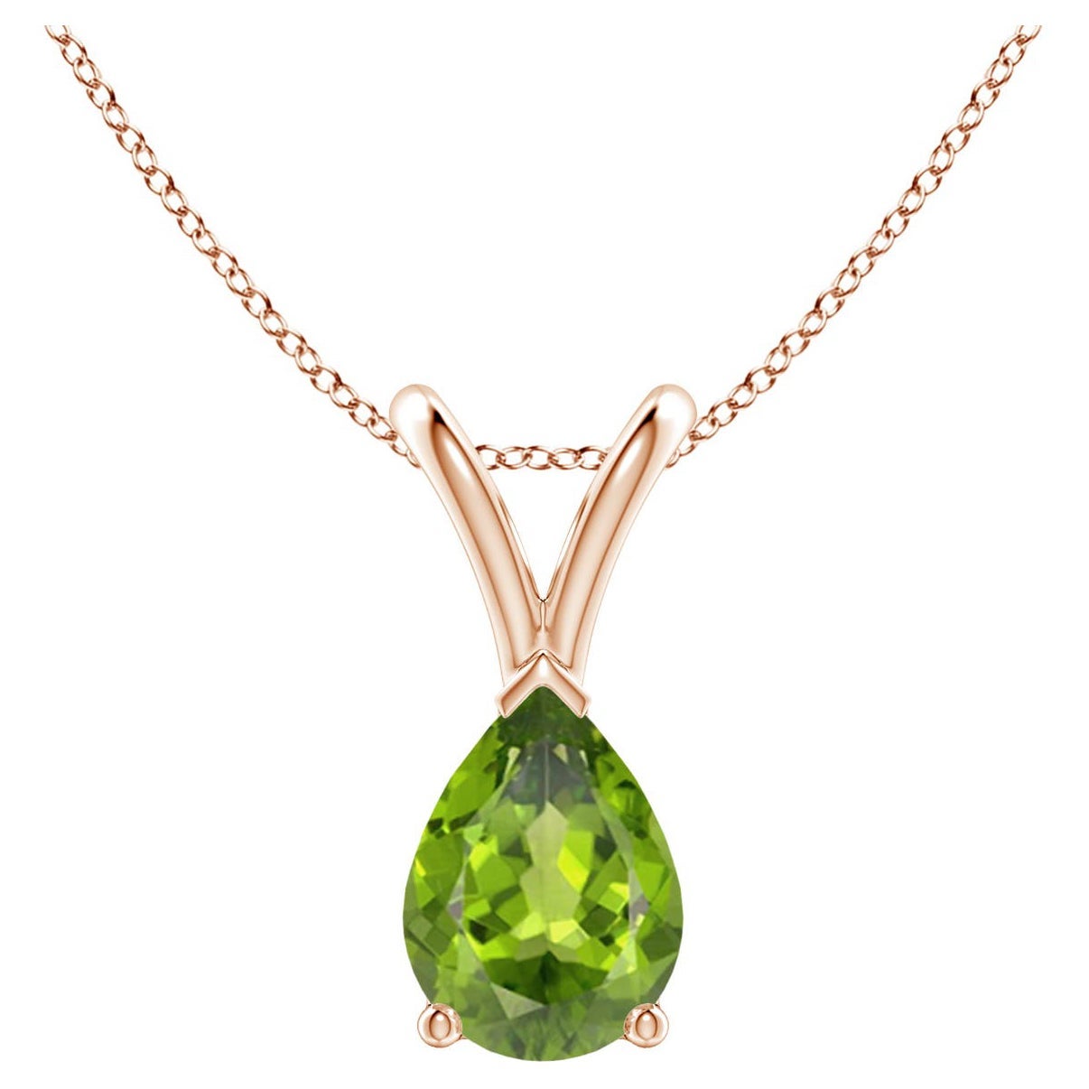 Natural V-Bale Pear-Shaped Peridot Solitaire Pendant in 18K Rose Gold