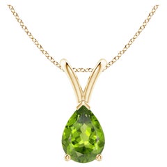 Natural V-Bale Pear-Shaped Peridot Solitaire Pendant in 18K Yellow Gold