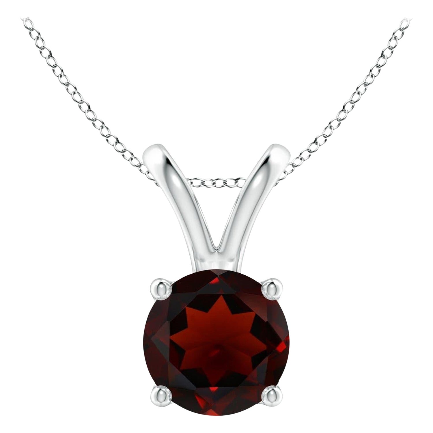 Pendentif solitaire rond en platine avec grenat naturel de 1.5 carats