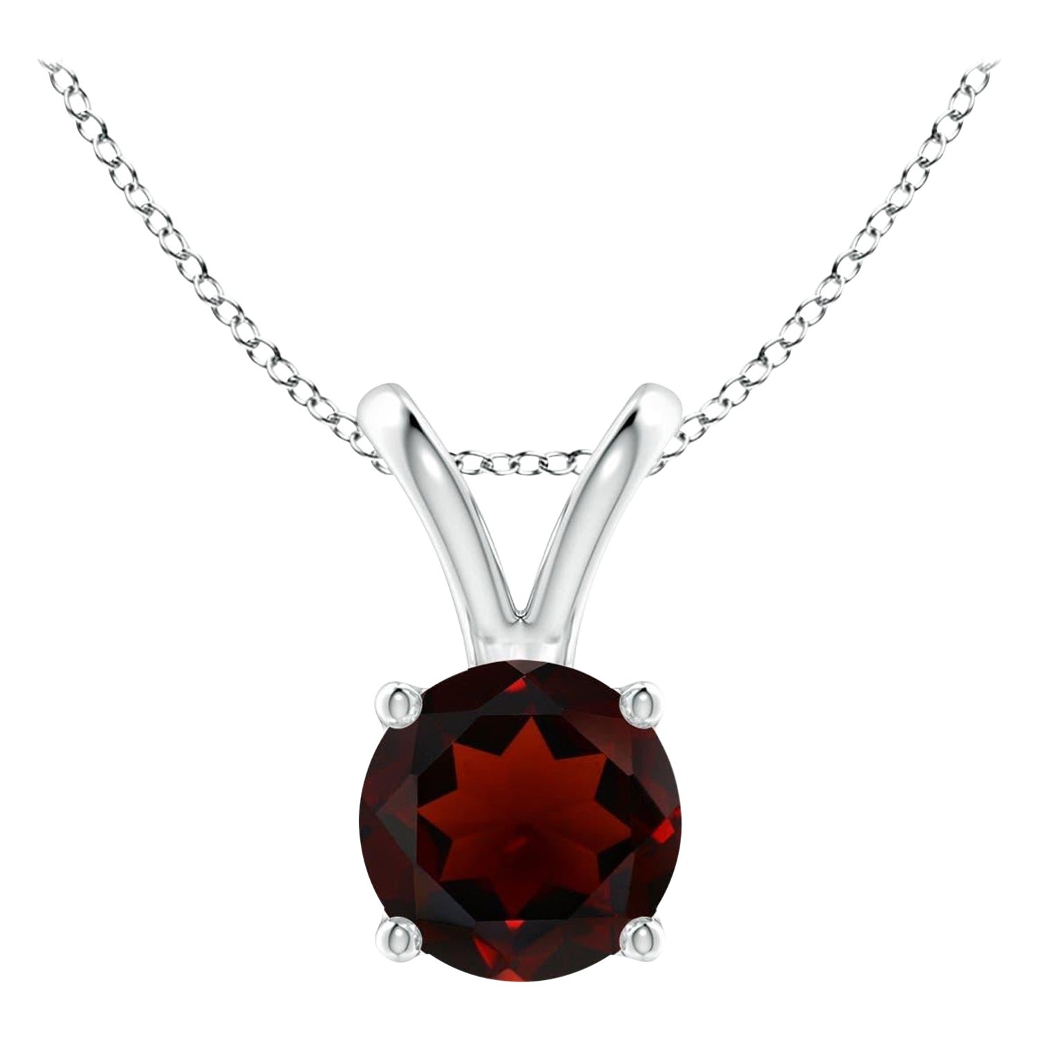 Pendentif solitaire rond en platine avec grenat naturel de 1 carats