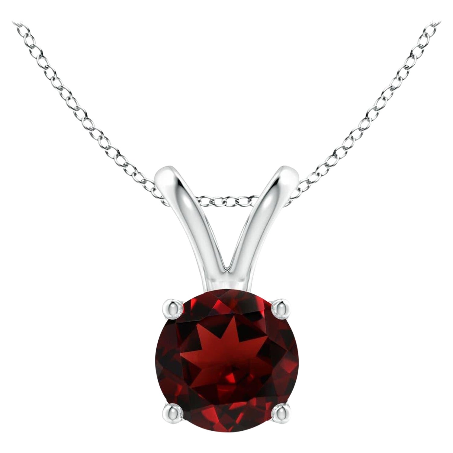 Pendentif solitaire rond en platine avec grenat naturel de 1 carats