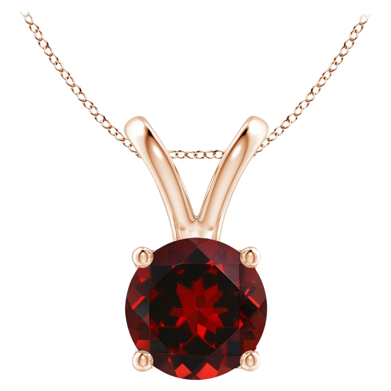 Pendentif solitaire en or rose 14 carats, grenat rond naturel 2.2ct