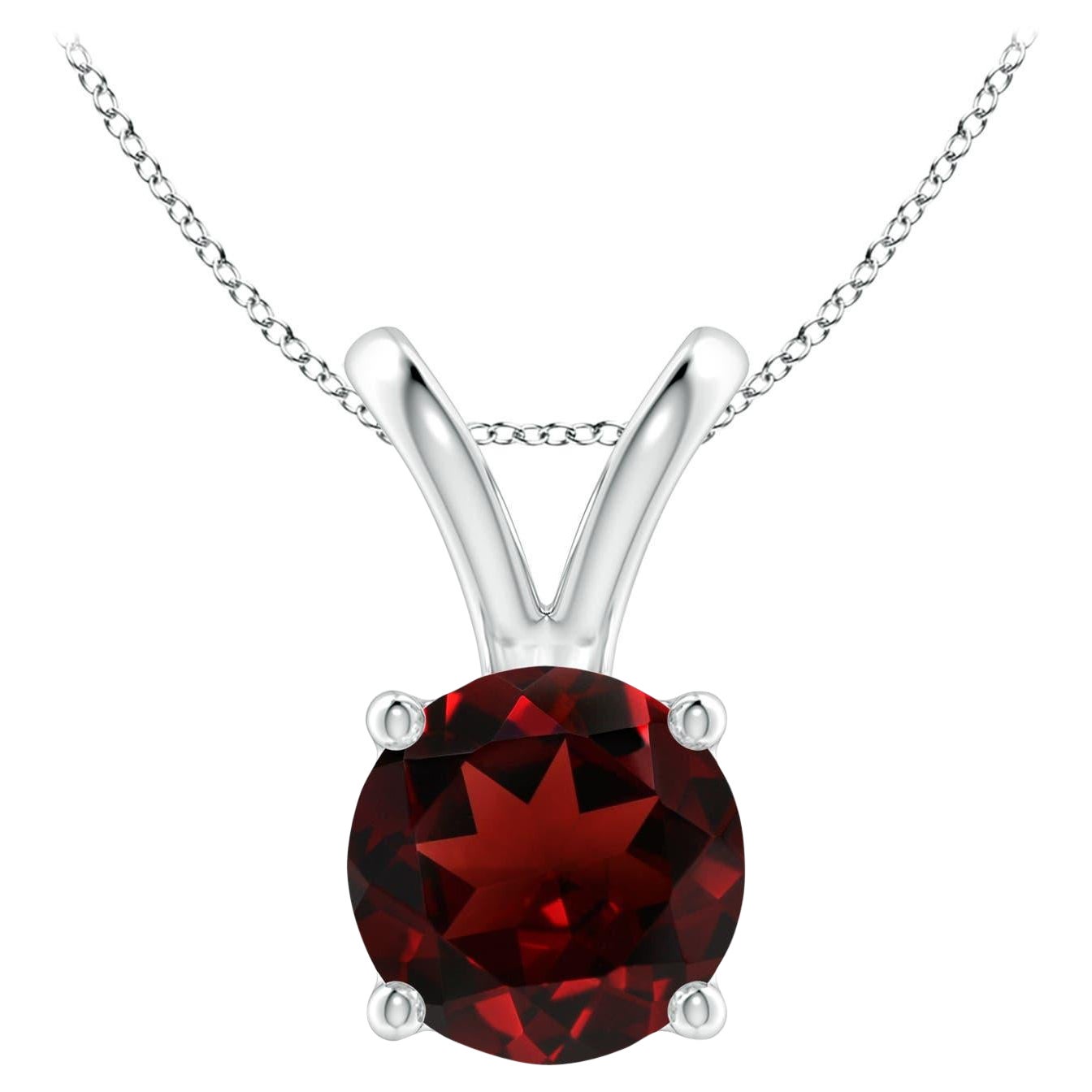 Pendentif solitaire rond en or blanc 14 carats avec grenat naturel de 2,2 carats en vente