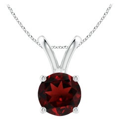 Natural V-Bale Round 2.2ct Garnet Solitaire Pendant in 14K White Gold