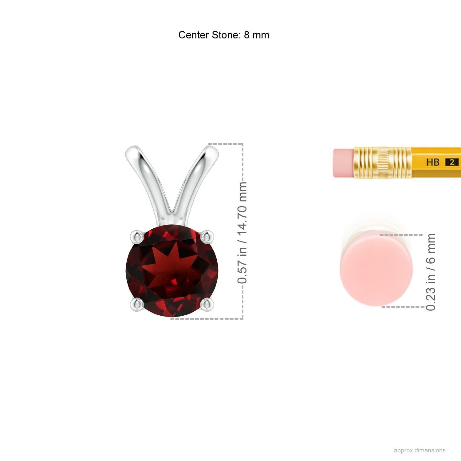 Fabriqué en  En platine, ce pendentif solitaire classique en grenat séduit par son charme féminin. Un grenat serti à quatre anneaux est relié à une boucle en V lustrée et séduit par sa teinte rouge intense.