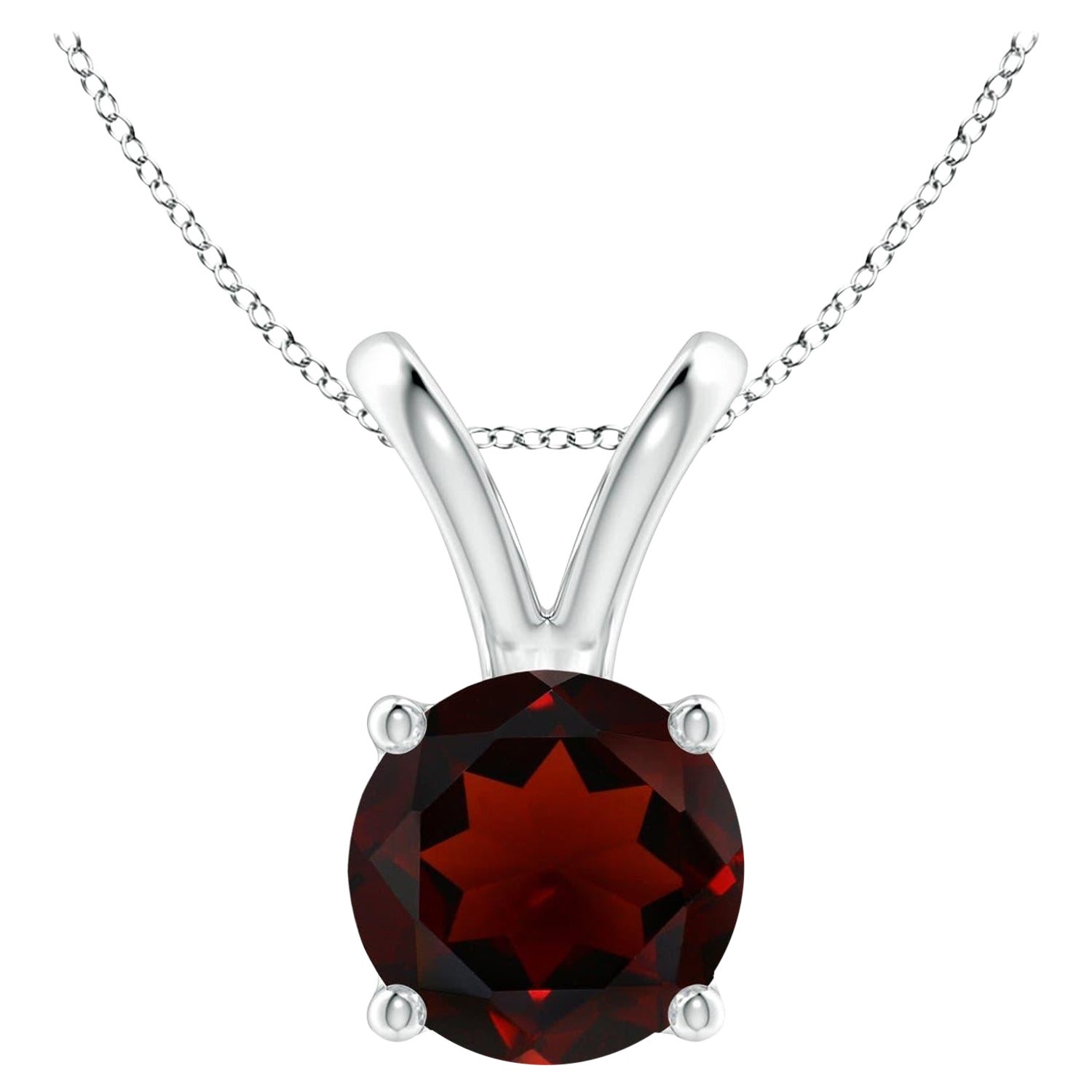 Pendentif solitaire rond en platine avec grenat naturel de 2.2 carats