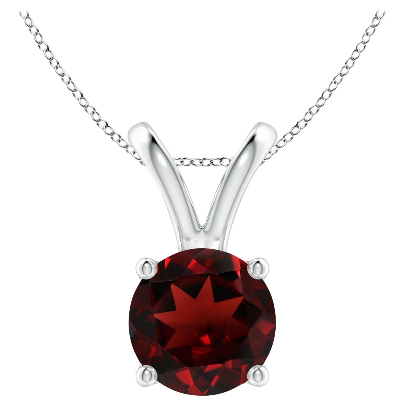 Pendentif solitaire rond en platine avec grenat naturel de 2.2 carats