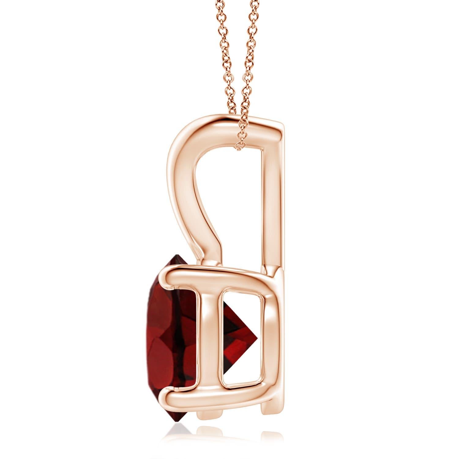 Natural V-Bale Round 3.2ct Garnet Solitaire Pendant in 14K Rose Gold In New Condition For Sale In Los Angeles, CA